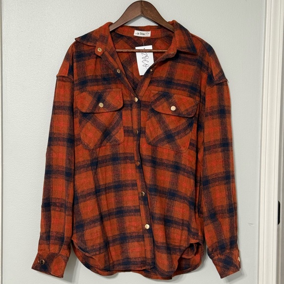 In Bloom Tops - In Bloom rust and Black Plaid Shirt